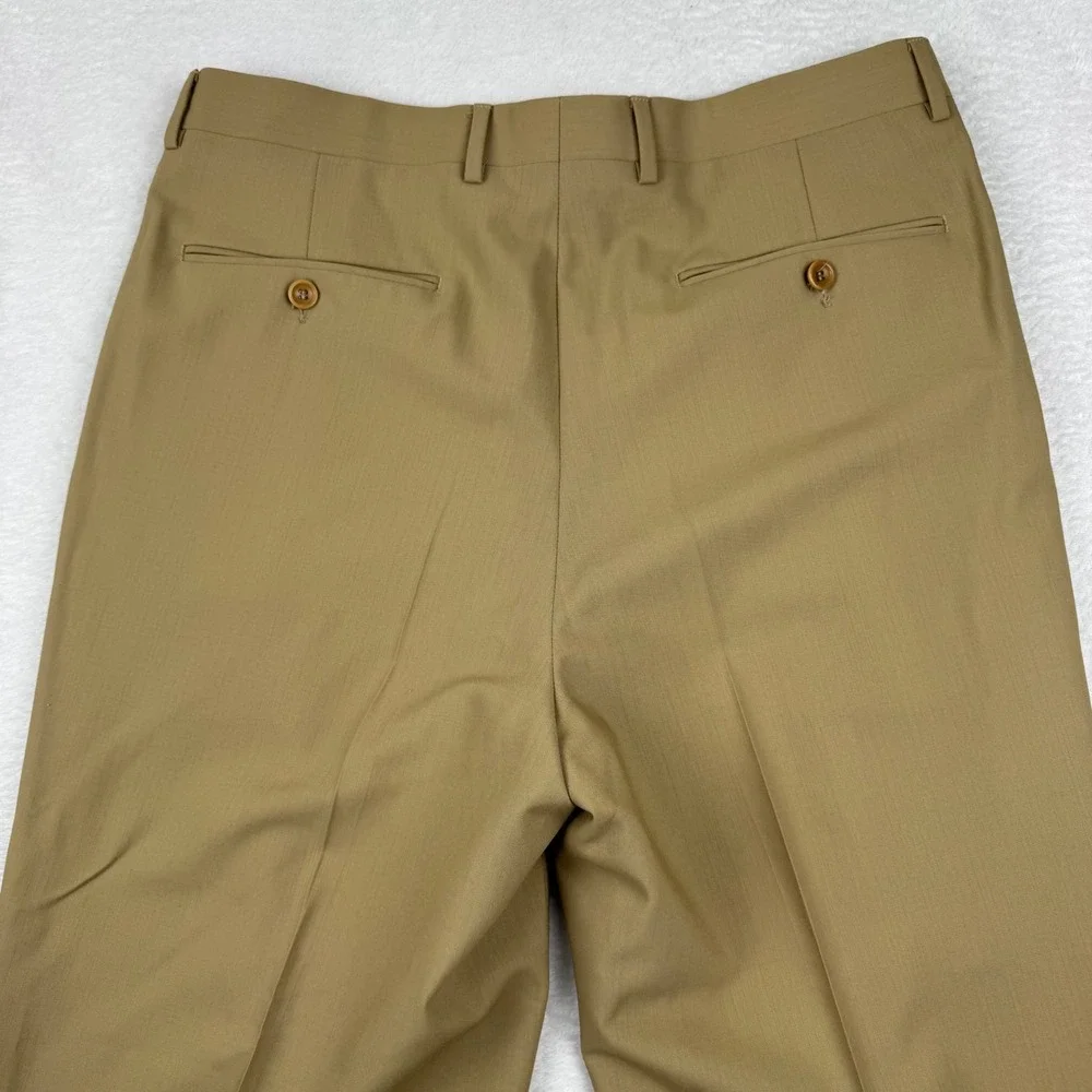 Canali Dress Trousers Mens 34 Tan Pure Wool Triple Pleated Cuffed Made in Italy